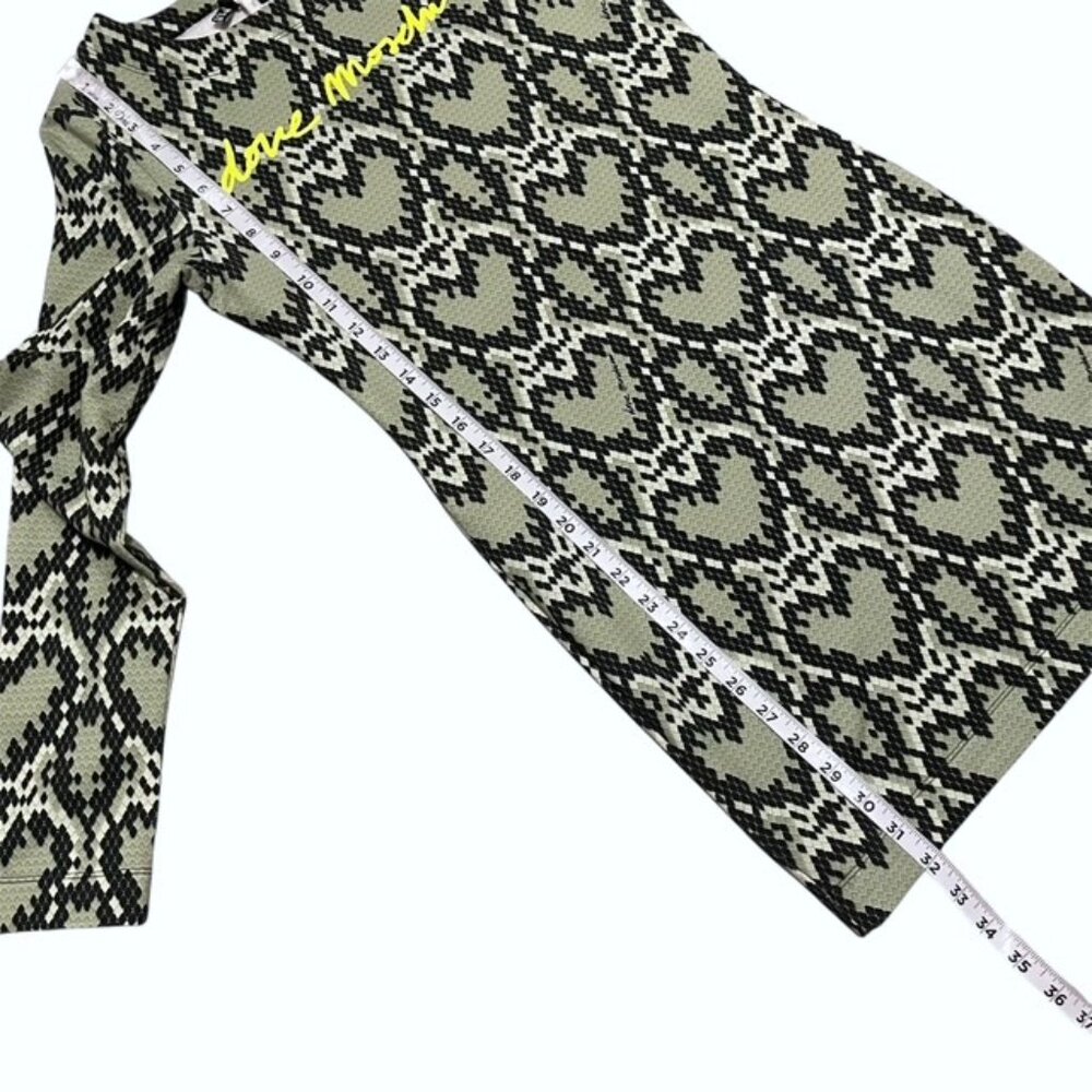 NWT Love Moschino Heart Logo Long Sleeve Snakeskin Fitted Dress Green Size 4 - Picture 16 of 16